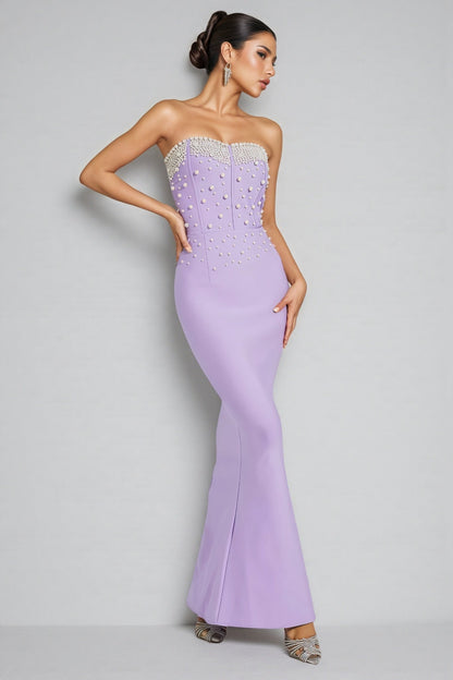Tulip Purple Beaded Bandage Maxi Dress