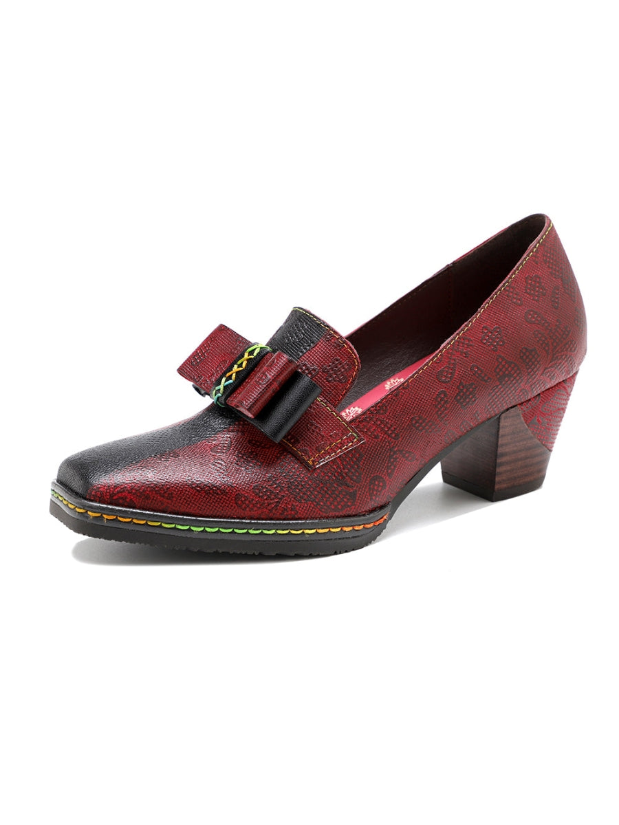 Soffia | Rainbow Stitch Bow Embossed Leather Pump