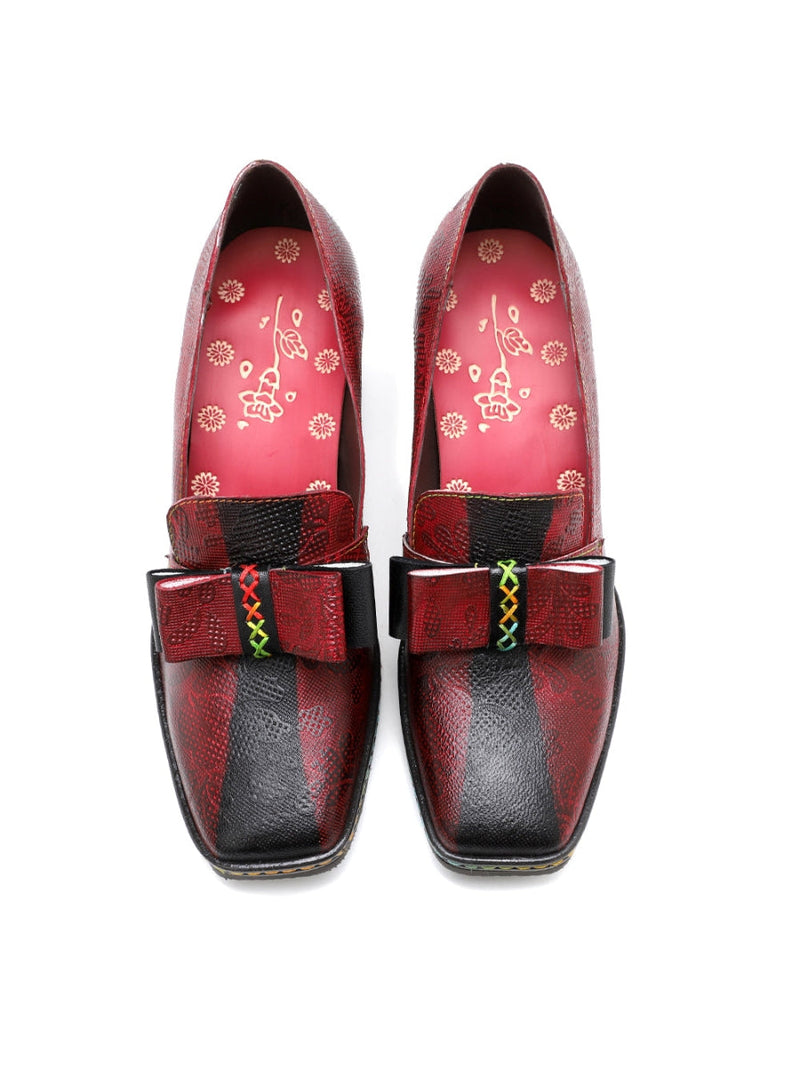 Soffia | Rainbow Stitch Bow Embossed Leather Pump