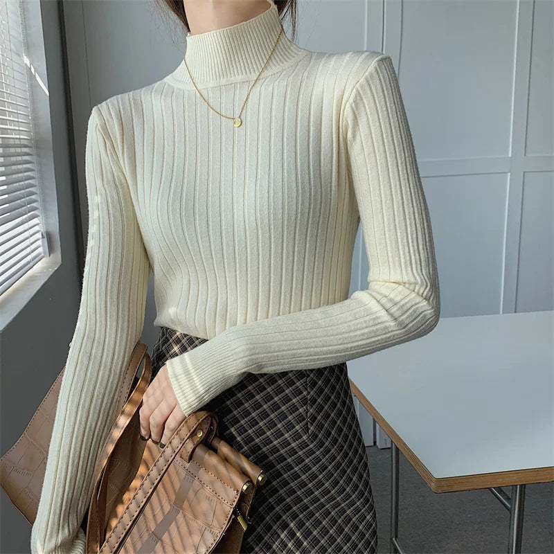 Red Bottoming Spring Basic Stand Long Knitted Sweater
