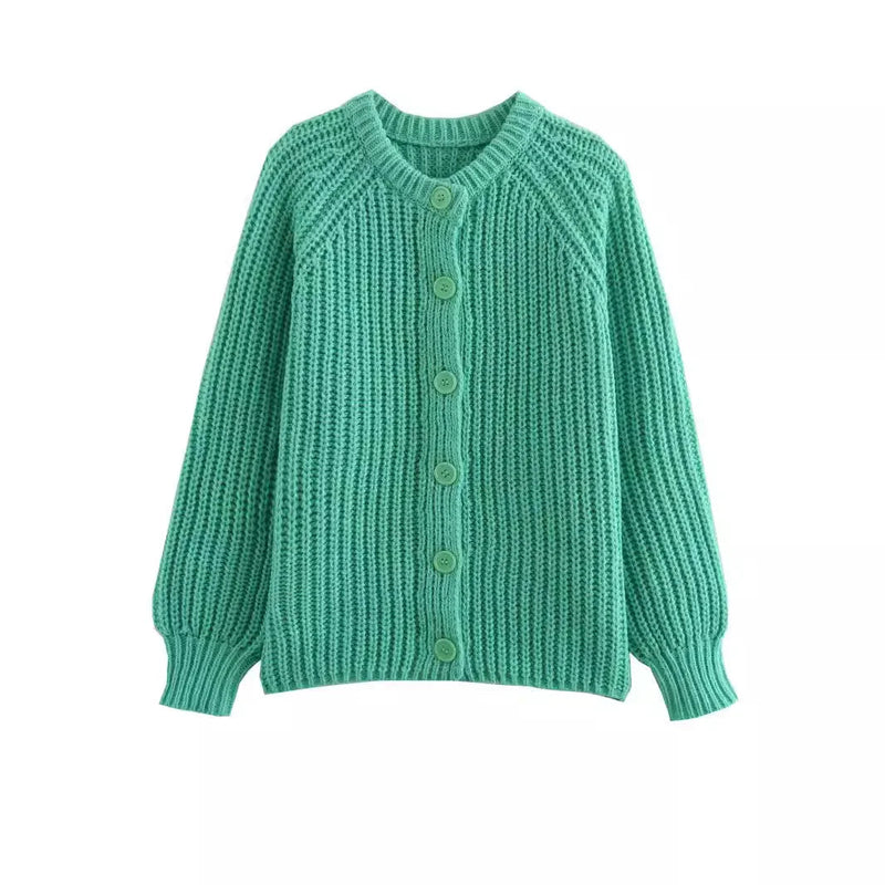 Red Christmas Sweater - Short Cardigan With Round Neck and Long Sleeves