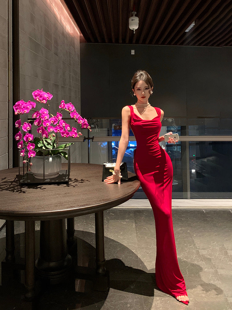 Red Bow Backless Maxi Dress _ Christmas & Birthday Party Showstopper
