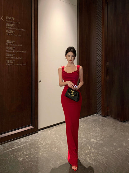 Red Bow Backless Maxi Dress _ Christmas & Birthday Party Showstopper