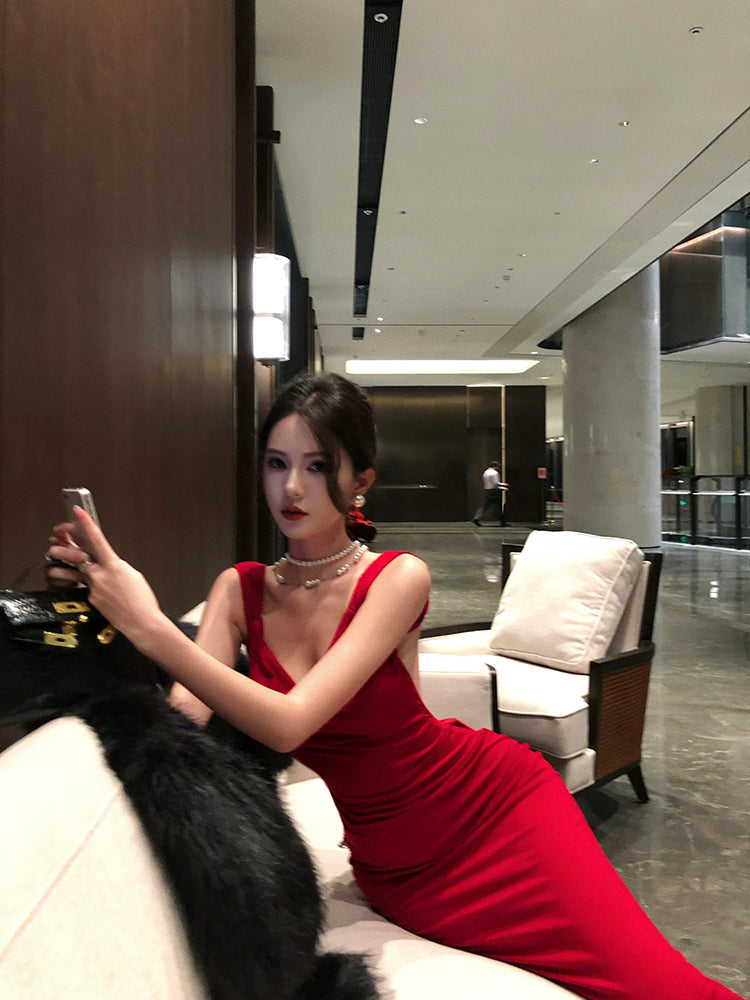 Red Bow Backless Maxi Dress _ Christmas & Birthday Party Showstopper