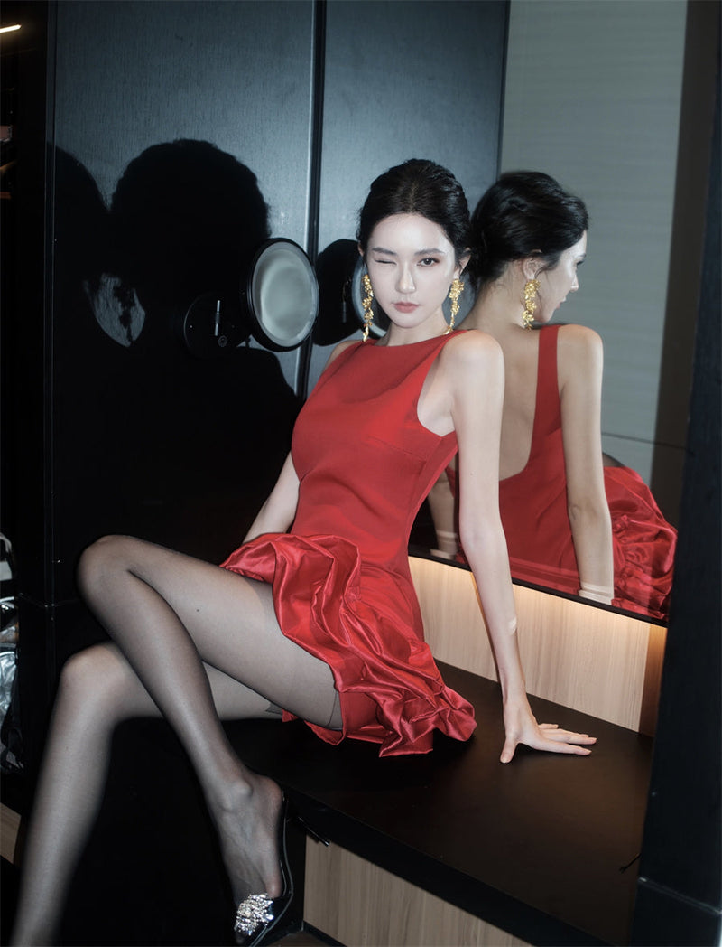 Red Petal Mini Dress _ Petite-friendly Birthday Party Outfit