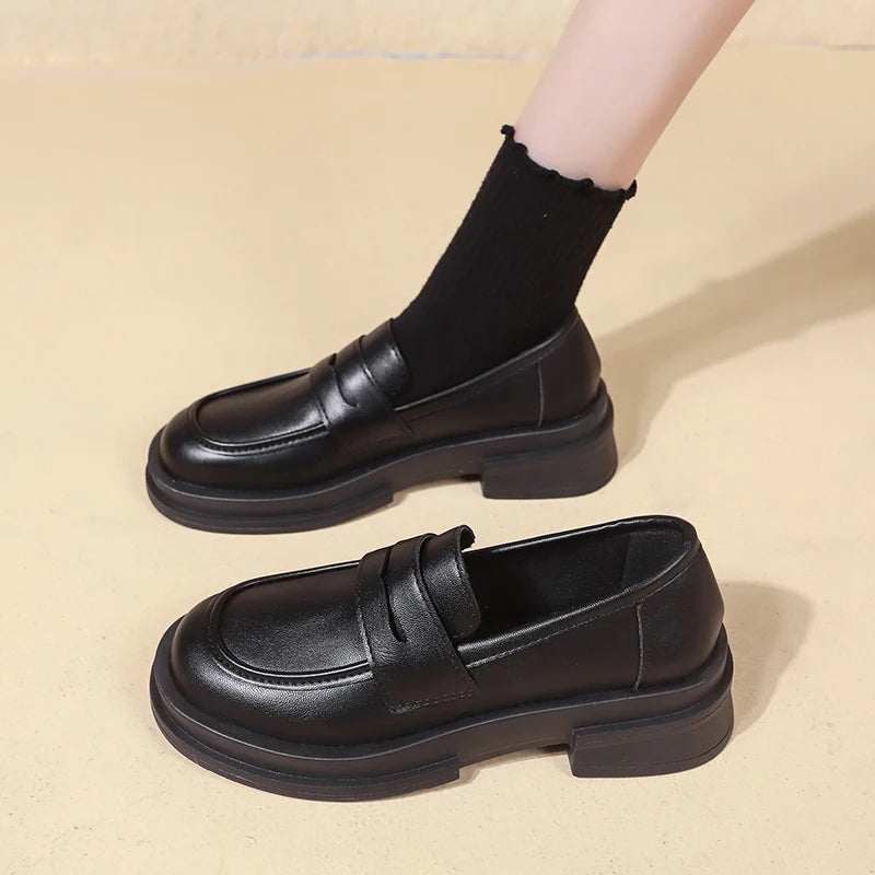 Fur Round Toe British Style Preppy Dress Platform Flats Oxfords Loafers