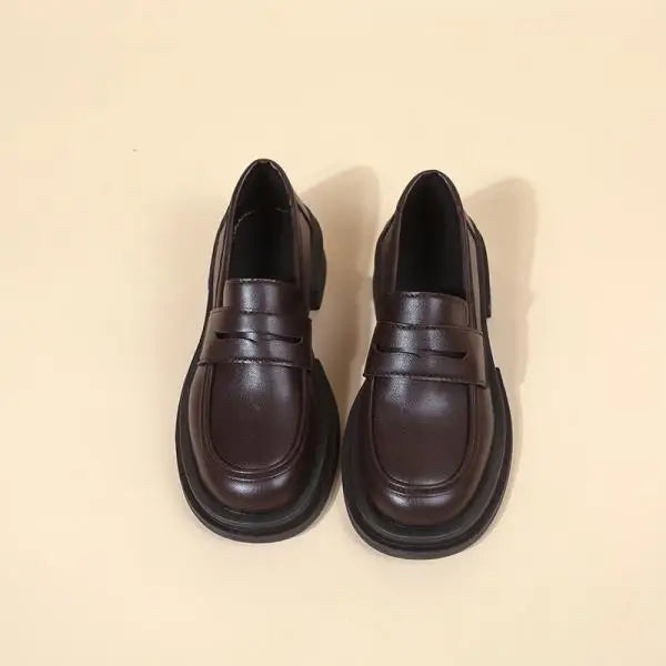 Fur Round Toe British Style Preppy Dress Platform Flats Oxfords Loafers