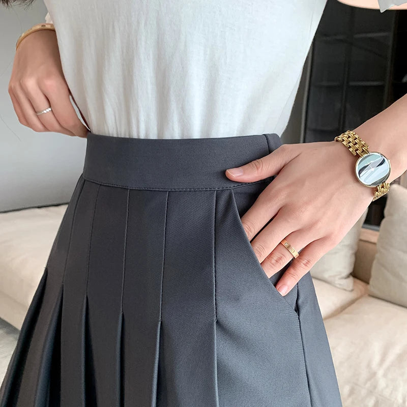 Dressbetty - Korean Black Gray Pleated Summer Mini Skirt