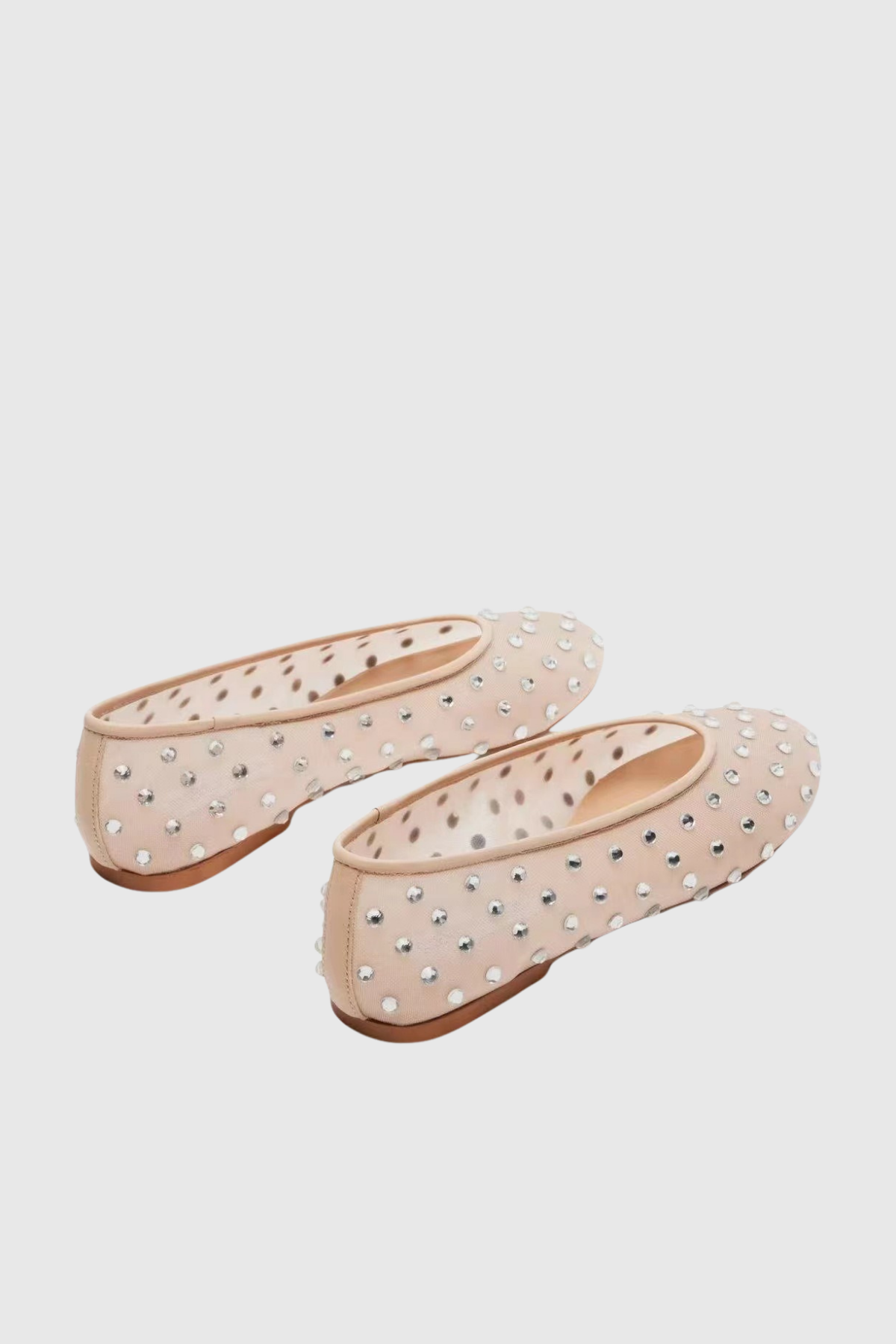 Rosa Rhinestone Embellished Mesh Flats in Apricot