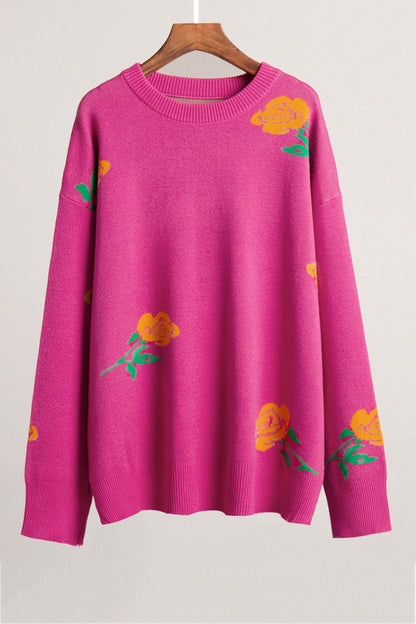 Rose Round Neck Pullover Sweater