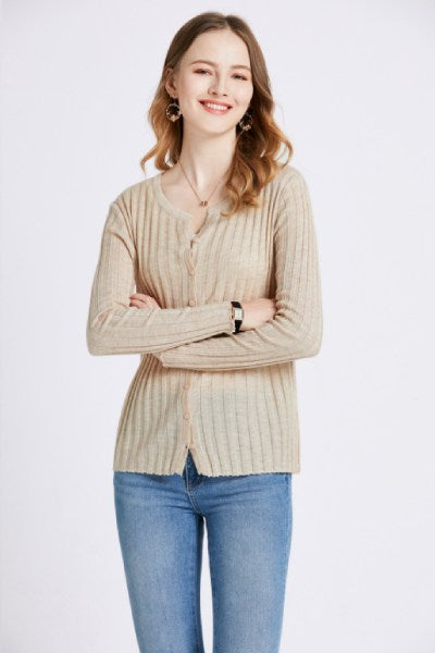 Round Neck Layer Rib Cardigan