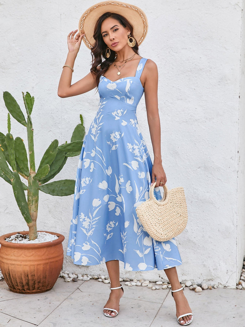 Ruched Backless Print Midi Dress