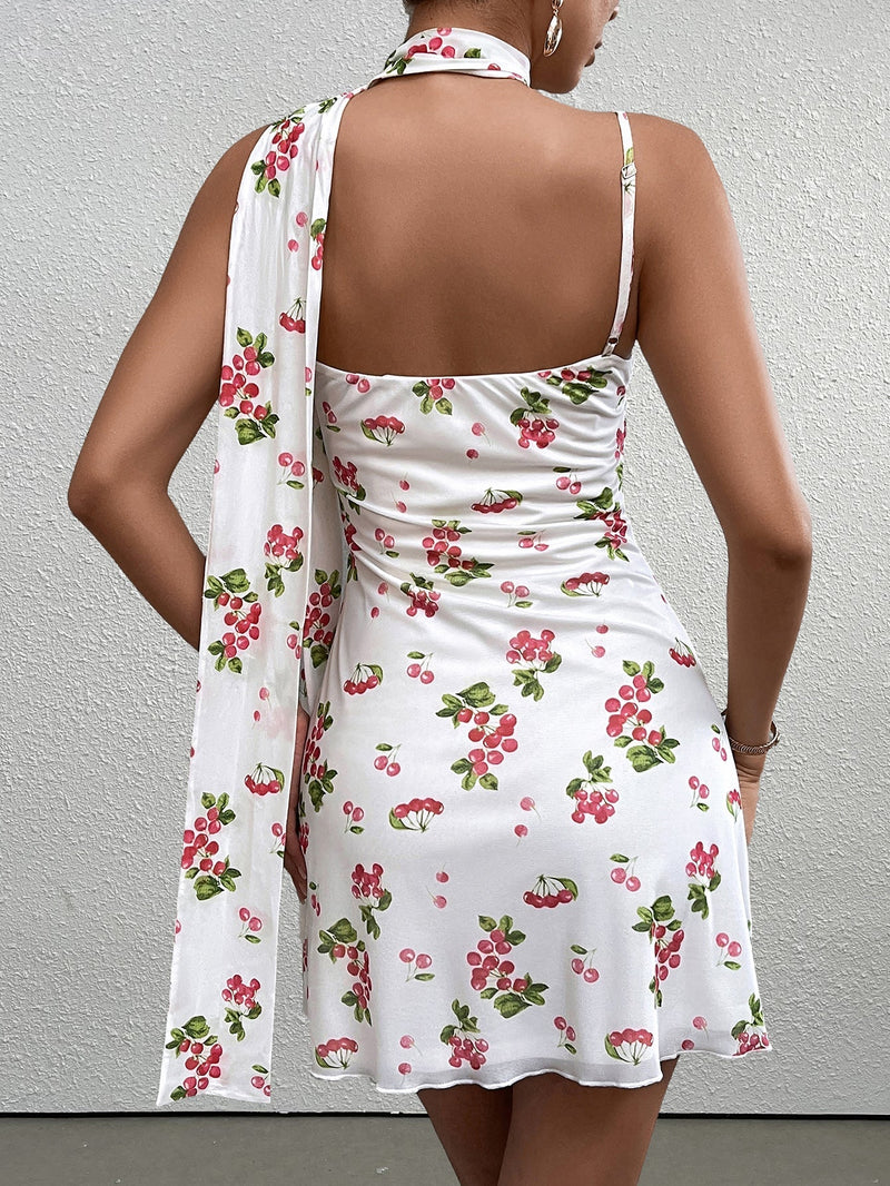 Ruched Twist Bust Backless Cami Dress