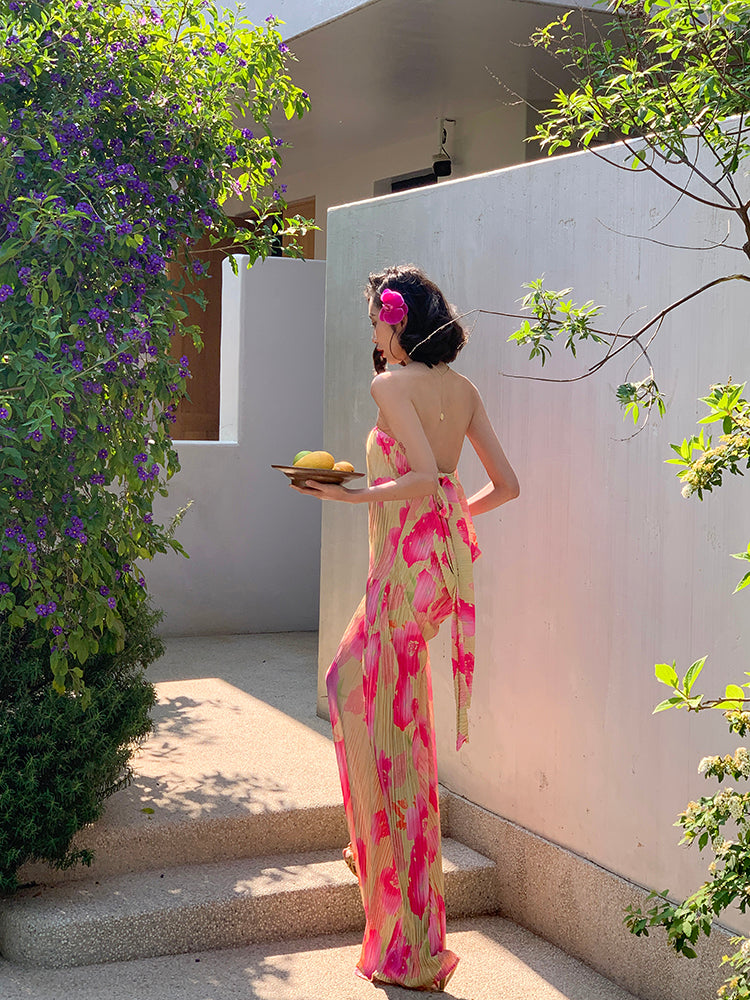 Ruched Strapless Tie Maxi Dress