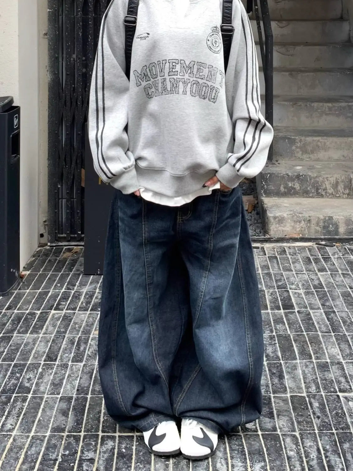 Y2k Letter Embroidery Washed Jeans Harajuku Wide Leg Denim Pants Baggy Gyaru Scimitar Trousers