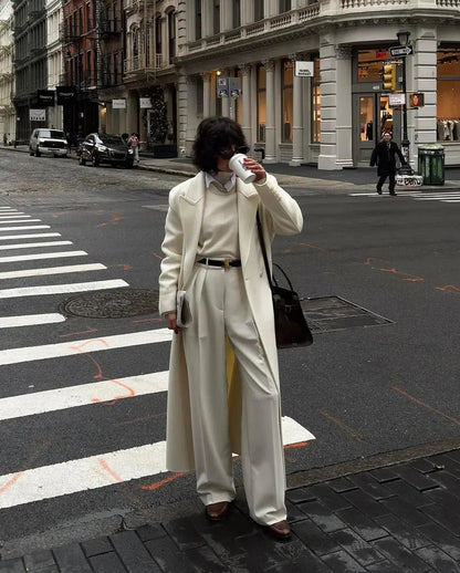 White Double Breasted Loose Woolen Coat Oversized Long Sleeve Overcoat Fall Winter New Outerwear