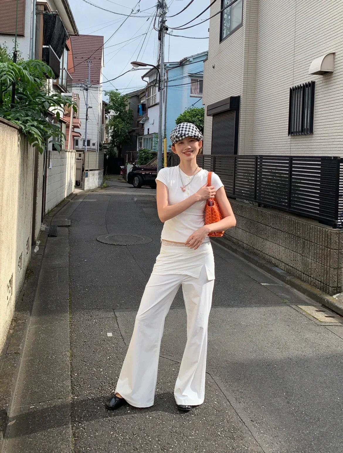 Lace Patch Strap Bootcut Pants White