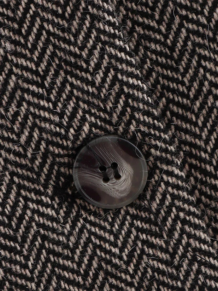 Herringbone Wool Tweed Suit Blazer New Single Breasted Lapel Jacket Autumn Winter Formal Coat Lady Outwears