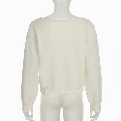 V-neck Sweater Simple All-match Cable-knit Knitwear Pullovers Fall Clothes Loose Fit Tops