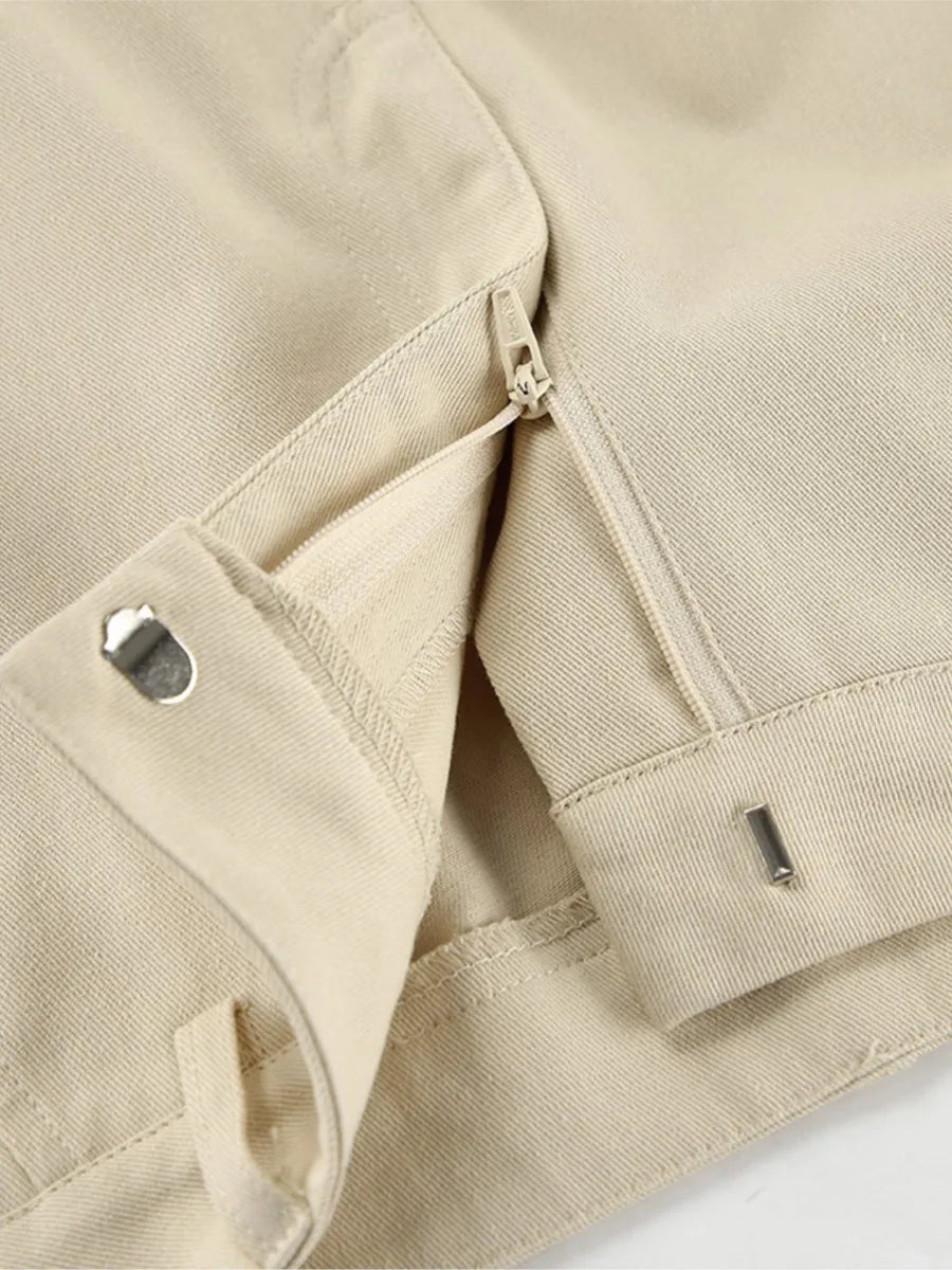 Khaki Classic Wide Leg Pant High Waist Pocket Loose Simple Trouser Autumn Winter Pants New
