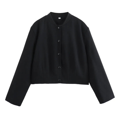 Woman Bomber Jacket White Autumn Winter Cropped Jackets for Long Sleeve With Buttons Lady Outwear