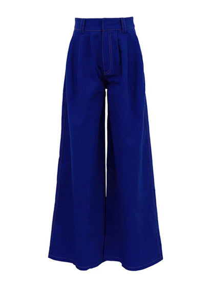Wide Leg Pleated Pants for Loose High Waist Straight Striped Blue Street Pants Female Spring Street Trousers