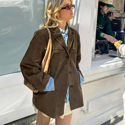 Turn Down Collar Suit Jacket for Long Sleeve Single Breasted Female Coats Autumn Office Suits