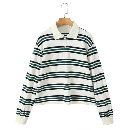 Stripe Basic T-shirt Long Sleeve Female All Match Polo Shirt Spring New Loose Tops High Street