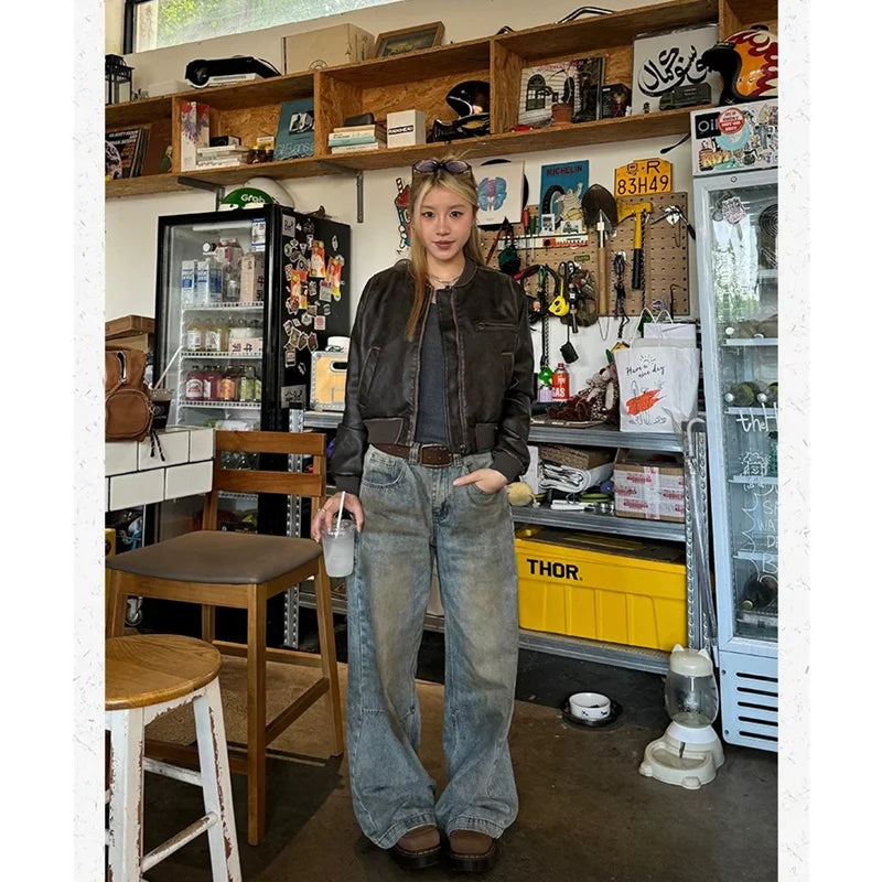 Street 2000s Pants Baggy Y2k Wide Leg Washed Grunge Denim Trouser American High Waist Straight Emo Jeans