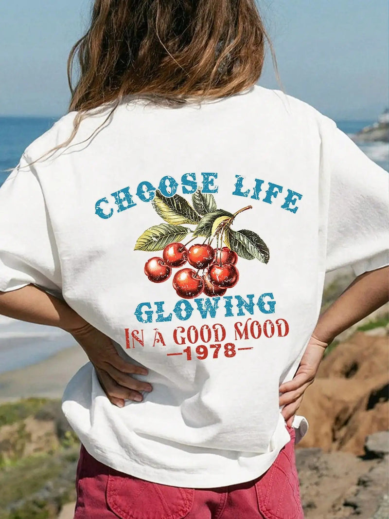 Cherries Print Cotton T-shirt