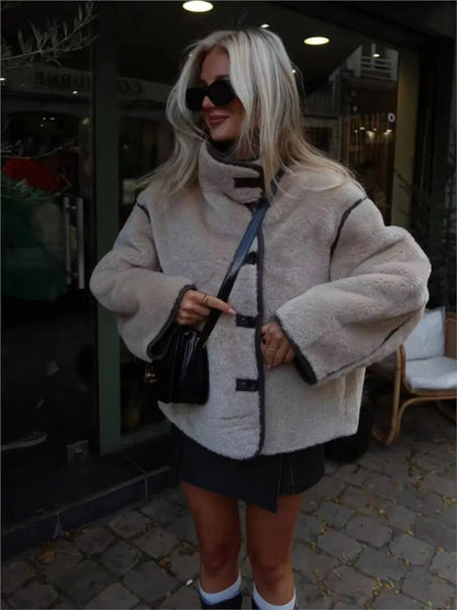 Pocket Fleece Jacket Coat Single Breasted Long Sleeve Warm Outerwear Autumn Winter Jackets New