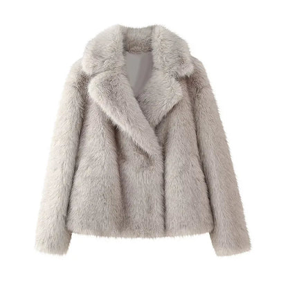 Furffy Thicken Jackets Faux Fur Loose Lapel Long Sleeves Warm Coats Female Winter Soft Outwears Lady