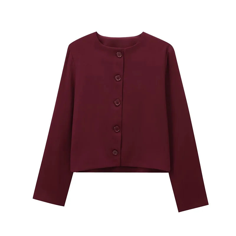 Slim Fit Jacket Round Neck Single Breasted Long Sleeve Short Jackets Color Coat Outerwears