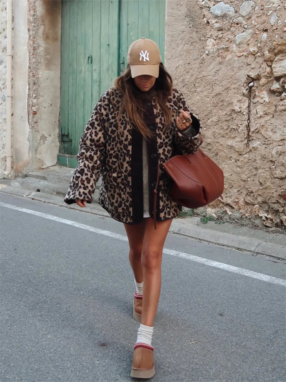 Jacket Winter Commuter Leopard-print Lamb Wool Jacket for Outwears