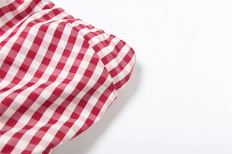 Spring Summer Plaid Tops for Strapless Off Shoulder Backless Ruched Red T-shirt Sleeveless Tees Top