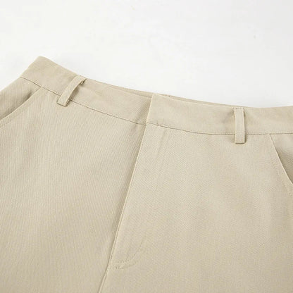 Khaki Classic Wide Leg Pant High Waist Pocket Loose Simple Trouser Autumn Winter Pants New