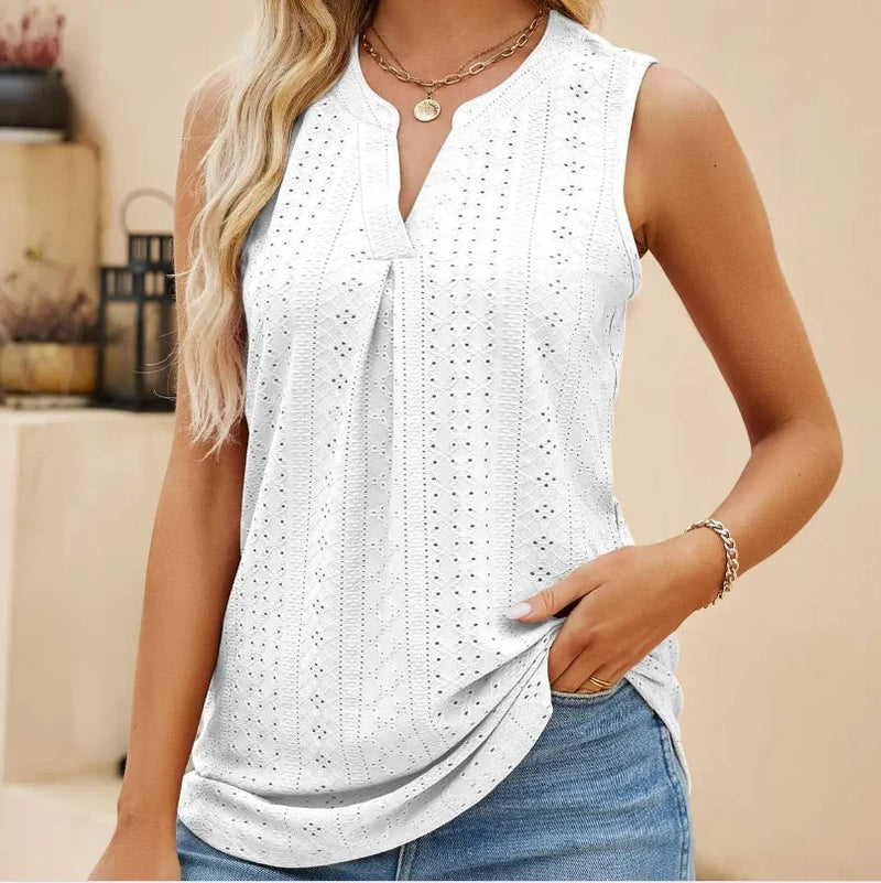 Hollow Out V-neck Sleeveless T-shirt