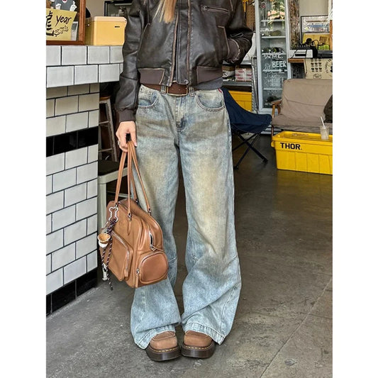 Street 2000s Pants Baggy Y2k Wide Leg Washed Grunge Denim Trouser American High Waist Straight Emo Jeans