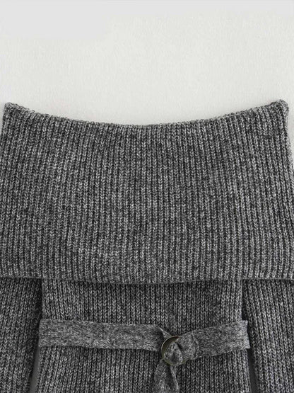 Off Shoulder Sweater With Belt Knitted Thick Long Sleeve Sweaters Female Winter Street Knitwear