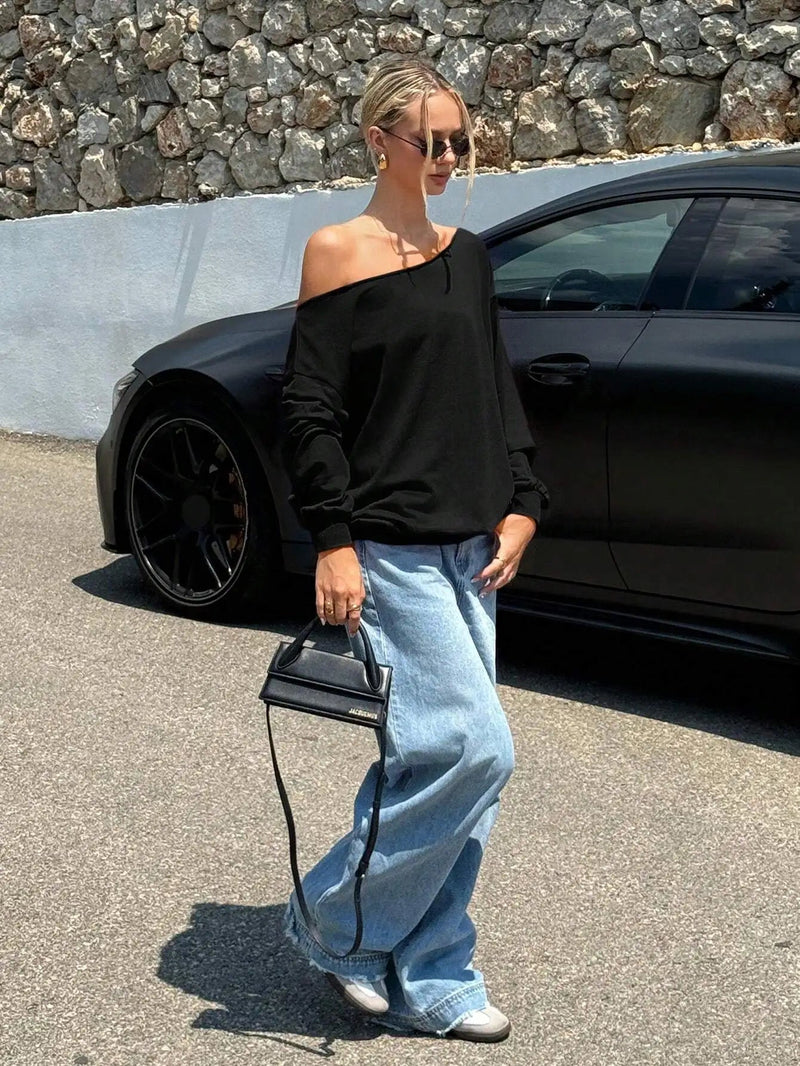 Tavimart - One Shoulder T-shirt New Loose Slim Top