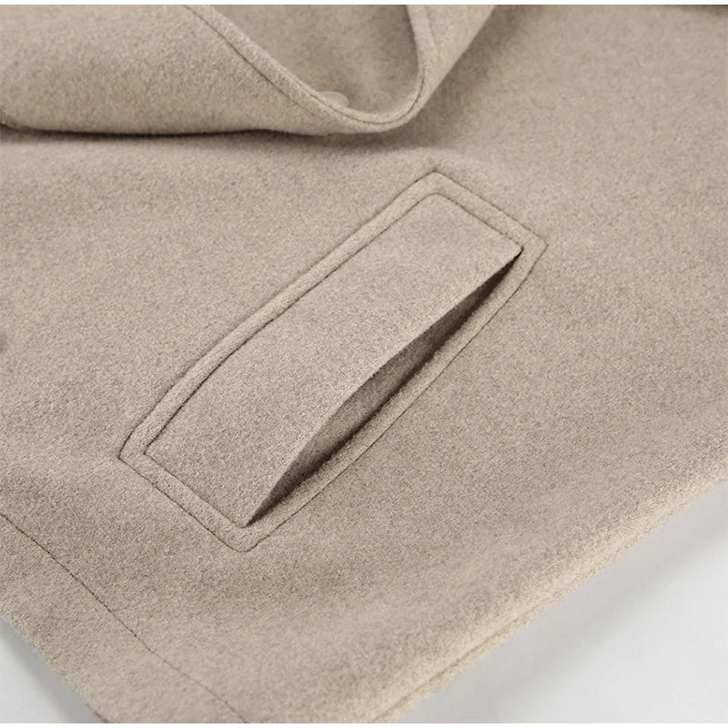 Tavimart - Large Lapel Collar Short Coats Retro Double-breasted Pocket Coat Female Autumn Loose Street Outwear