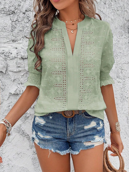 Embroidery Lace Swiss Dot Blouse