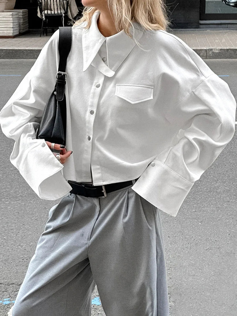 White Shirts for Autumn New Single Breasted Long Sleeve Loose Blouse Lapel Collar Blouses