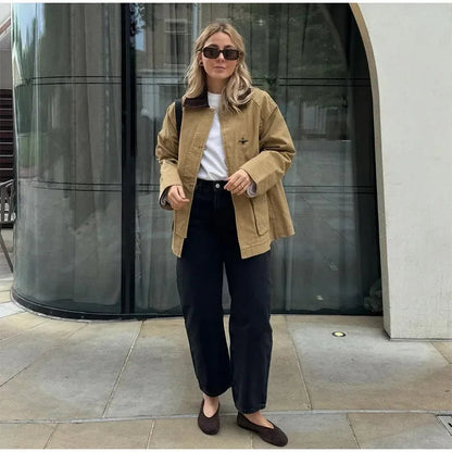 Patchwork Contrast Jacket Single Breasted Lapel Female Jackets Autumn Winter Locomotive Lady Outwear