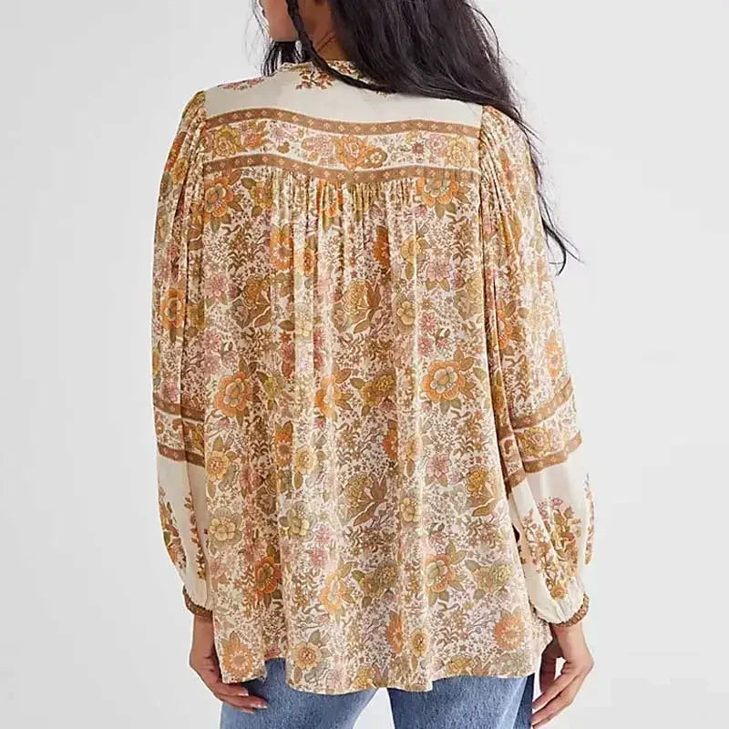 Super Print V-neck Tassel Blouse