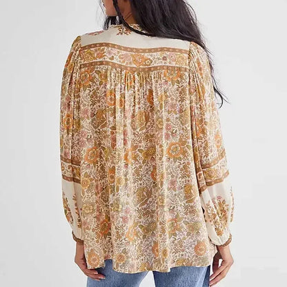 Super Print V-neck Tassel Blouse