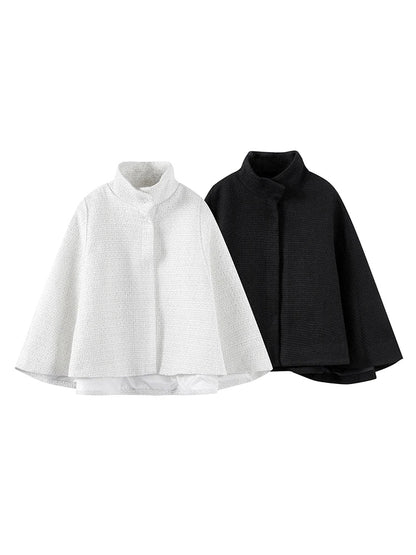 Cloak Loose High Neck a Line Hidden Button Coats Female Spring New Soft Cloaks Lady