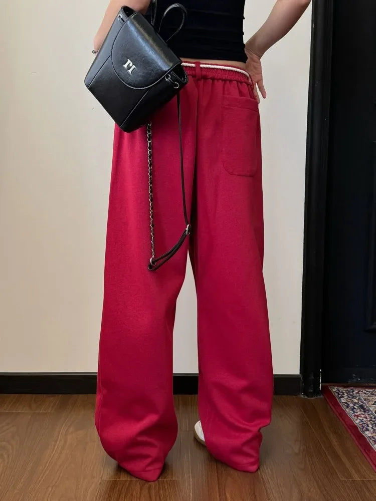 Y2k Kpop Red Sweatpants Baggy Harajuku Korean Hip Hop Style Wide Leg Jogger Pants Oversized Aesthetic