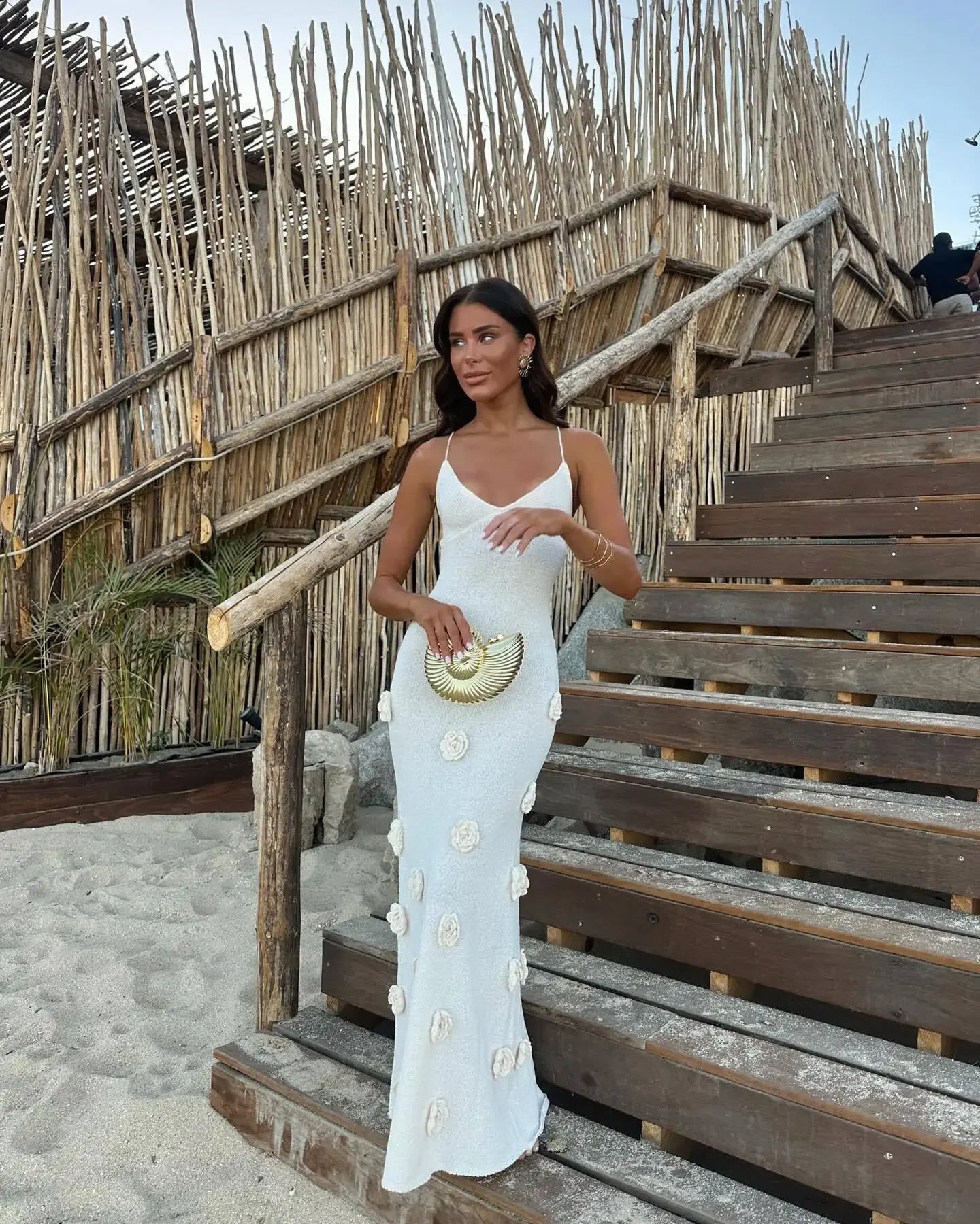 Knit Embroidered Sleeveless Maxi Dress