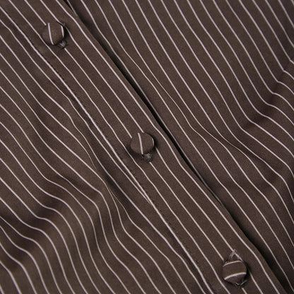 Brown Striped Blouse High Street Fitted Tee Shirt 2000s Button Top Fall Outfits